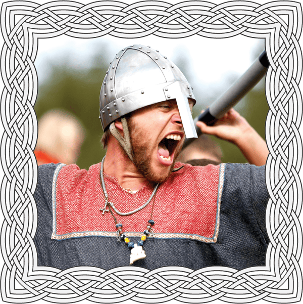 School children in class dressed in Viking attire